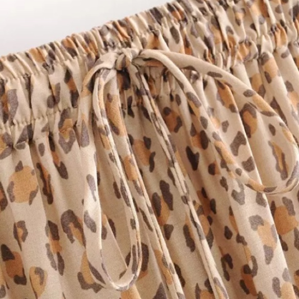 SOLD OUT Bohemian Gypsy Leopard Tiered Ruched Maxi Skirt - Picture 4 of 5